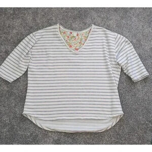 Matilda Jane Gray White Striped Anything But Ordinary V Neck Top Size XL Cotton